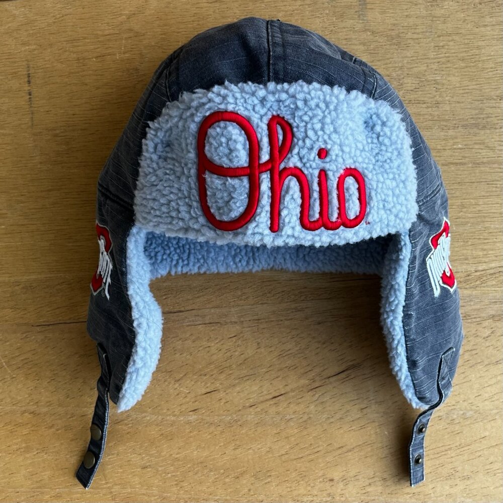 MITCHELL & NESS OHIO STATE BUCKEYES GRAY KNIT TRAPPER HAT Structured NEW